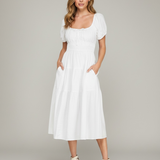Lily Smocked Square Neck Midi Dress