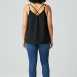 Mara V-Neck Back Cross Strap Woven Top