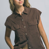 Capri Sleeveless Collared Button Down Shirt
