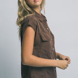Capri Sleeveless Collared Button Down Shirt