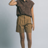 Capri Sleeveless Collared Button Down Shirt