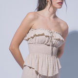 Jade Strapless Smocked Ruffle Hem Top