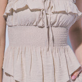 Jade Strapless Smocked Ruffle Hem Top
