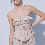 Jade Strapless Smocked Ruffle Hem Top