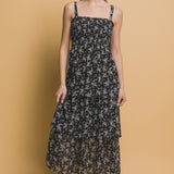 Carly Floral Smocked Tiered Midi Dress