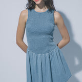 Carrie Smocked Denim Midi Dress