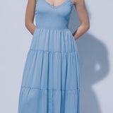 Sky Smocked Lace Detail Midi Dress