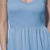 Sky Smocked Lace Detail Midi Dress