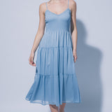 Sky Smocked Lace Detail Midi Dress