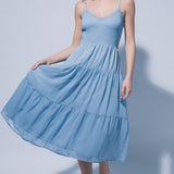 Sky Smocked Lace Detail Midi Dress