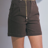 Diana High Waisted Pleated Shorts with Gold Chain Belt