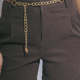 Diana High Waisted Pleated Shorts with Gold Chain Belt