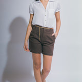 Diana High Waisted Pleated Shorts with Gold Chain Belt