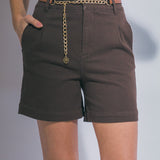 Diana High Waisted Pleated Shorts with Gold Chain Belt