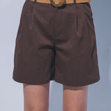 Jada Pleated High Waist Linen Shorts