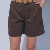Jada Pleated High Waist Linen Shorts