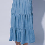 Dana Tiered Tencel Denim Maxi Skirt