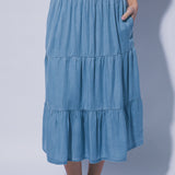 Dana Tiered Tencel Denim Maxi Skirt