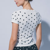 Marie Polka Dot Ribbed Wavy Neck Top