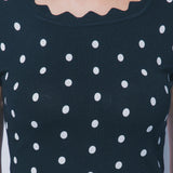 Marie Polka Dot Ribbed Wavy Neck Top