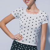 Marie Polka Dot Ribbed Wavy Neck Top