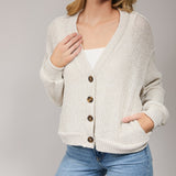 Cozy Cropped Button Front Knit Cardigan