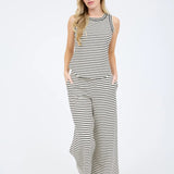 Melly Stripe Knit Sleeveless Tank & High Waist Wide Leg Pants Set