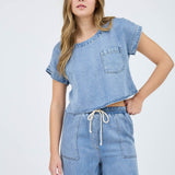 Lori Chambray Cropped Top