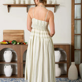 Island Time Olive Striped Smocked Waist Midi Dress