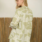 Miami Light Olive Abstract Print Long Sleeve Button-Down Shirt