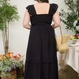 Celine Square Neck Smocked Midi Dress with Ruffle Straps