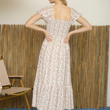 Madison Brown Floral Smocked Puff Sleeve Midi Dress