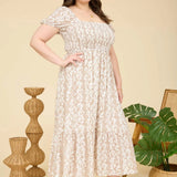 Madison Brown Floral Smocked Puff Sleeve Midi Dress
