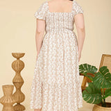 Madison Brown Floral Smocked Puff Sleeve Midi Dress