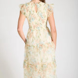Talia Yellow Floral Tulle Smocked Tiered Midi Dress