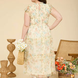 Talia Yellow Floral Tulle Smocked Tiered Midi Dress