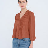 Beth V-Neck Ruffle Trim Blouse