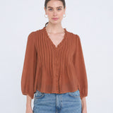 Beth V-Neck Ruffle Trim Blouse
