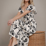 Gia Floral Print V-Neck Flutter Sleeve Maxi Dress