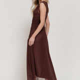 Lucia Asymmetric High Neck Mesh Bodycon Midi Dress