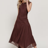 Lucia Asymmetric High Neck Mesh Bodycon Midi Dress