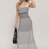 Beverly Cream & Black Stripe Sleeveless Long Maxi Dress