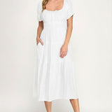 Lily Smocked Square Neck Midi Dress