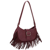 Western-Inspired Fringe Shoulder Bag with Buckle Detail