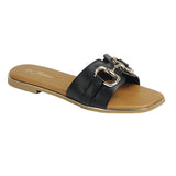 Gold Buckle Flat Slide Sandals