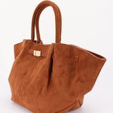 Gold Buckle Suede Flared Tote Bag with Shoulder Strap