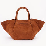 Gold Buckle Suede Flared Tote Bag with Shoulder Strap