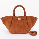 Gold Buckle Suede Flared Tote Bag with Shoulder Strap