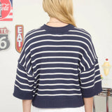 Americana Navy Stripe Cropped Short Sleeve Knit Sweater