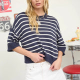 Americana Navy Stripe Cropped Short Sleeve Knit Sweater